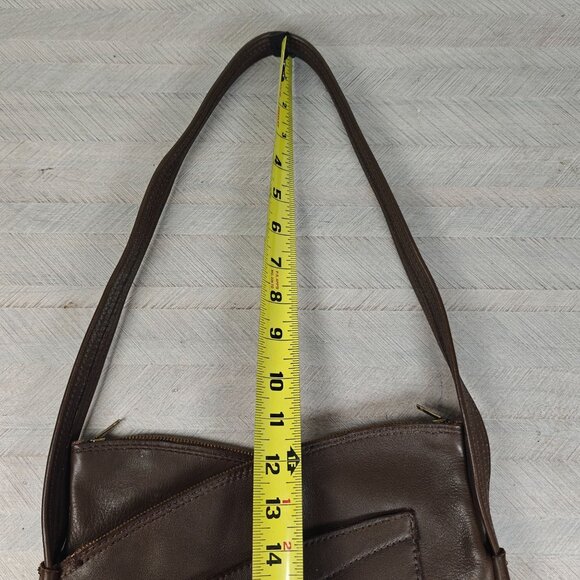 Vintage 60s Brown Genuine Leather Shoulder Bag Asymmetrical Boho Hippie - Picture 11 of 11
